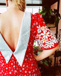 Robe Thémis à manches froncées et décolleté en V, patron de couture PDF de taille 36 à 50, design floral.