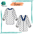 Robe Thémis avec manches froncées, décolleté en V, et motif cœur, taille 36 à 50 - Patron couture PDF à télécharger.