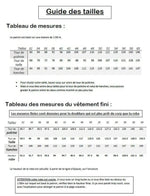 Tableau des tailles pour Robe "Topalyne" du 32 au 60, patron de couture pdf à télécharger, incluant mesures du vêtement fini.