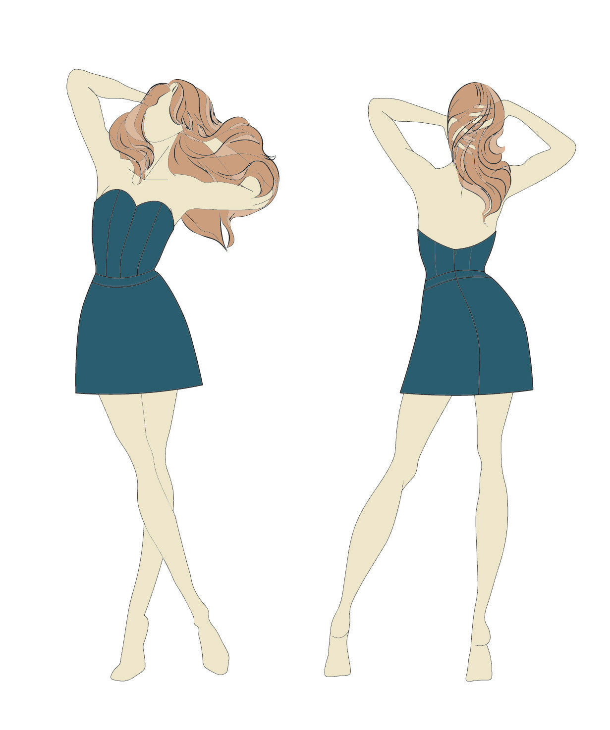 Illustration du patron de couture PDF Robe - XS - L - AMELY, niveau intermédiaire, tailles XS à L, à télécharger en format A4/A0/US Letter.