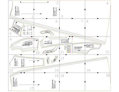 Patron de couture PDF à télécharger pour Robe - XS-L - DARK LAGUNA, illustration de motifs et guide de couture, tailles XS à L.