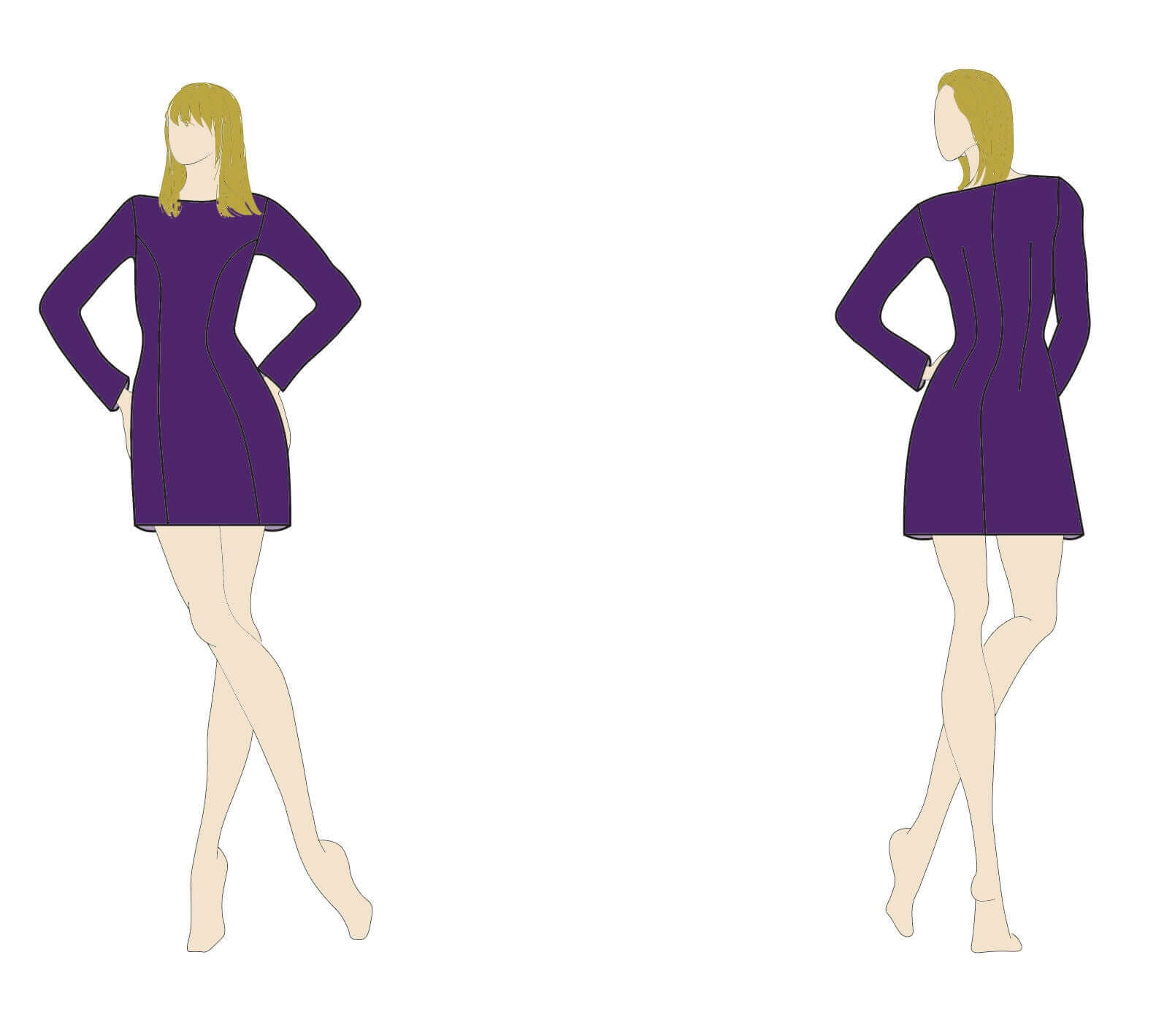 Robe - XS-XL - ARTISTA, patron de couture pdf à télécharger pour femmes, modèle intermédiaire en violet.