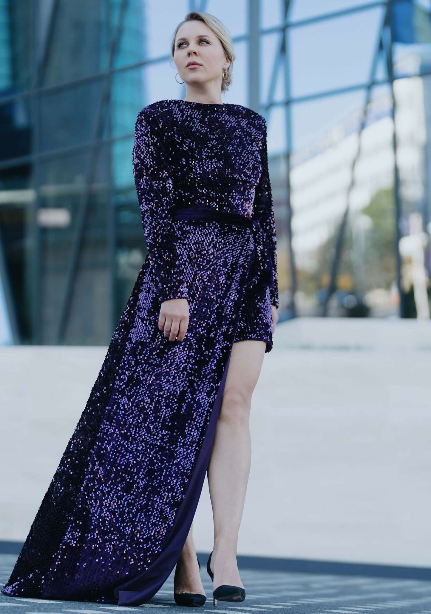 Robe - XS-XL - ARTISTA et jupe en sequins violets, modèle féminin élégant, disponible en PDF, patron de couture à télécharger.