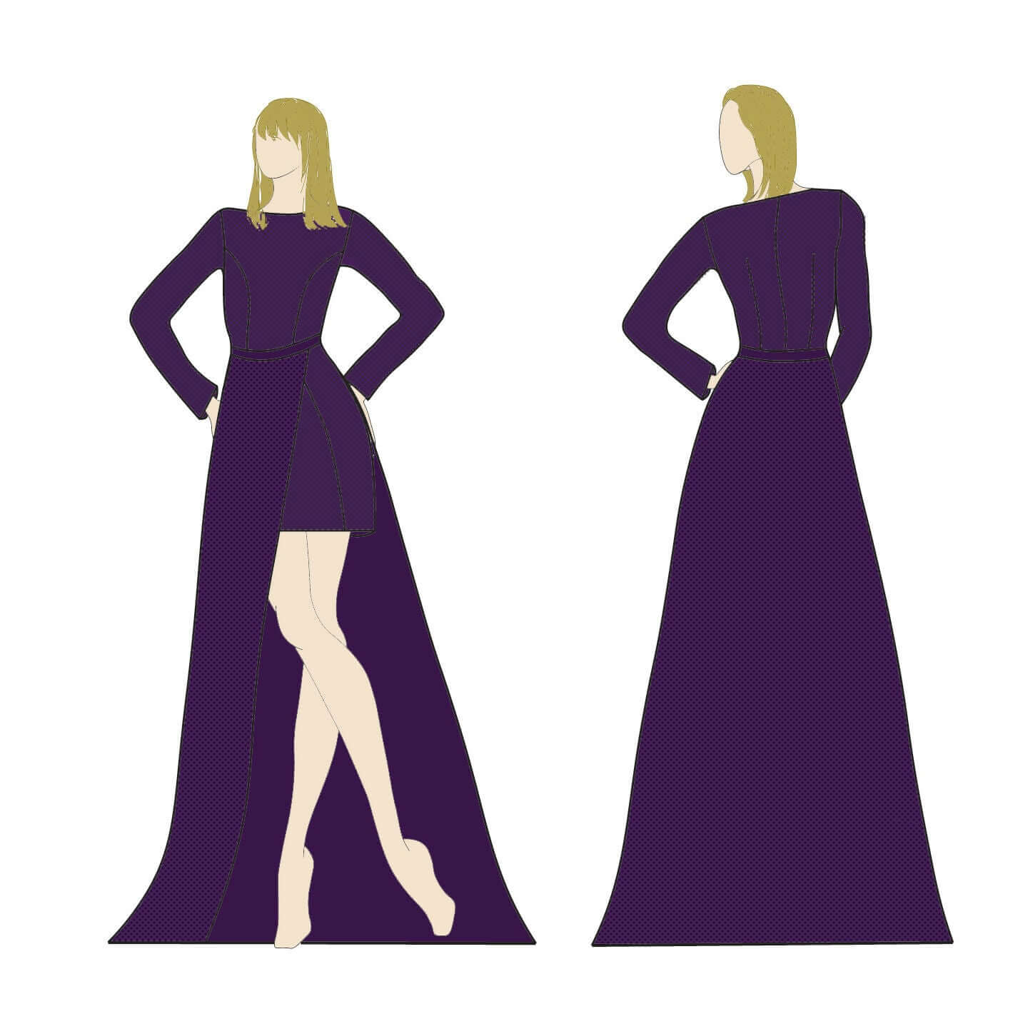 Robe - XS-XL - ARTISTA et jupe, patron de couture pdf à télécharger, modèle de robe élégante en violet.