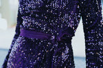 Robe - XS-XL - ARTISTA et jupe, détail de tissu pailleté violet, patron de couture pdf à télécharger.