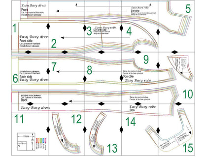 Patron de couture PDF à télécharger pour Robe - XS-XL - EASY BUSY, niveau intermédiaire à expert, tailles XS à XL, formats A4/A0.