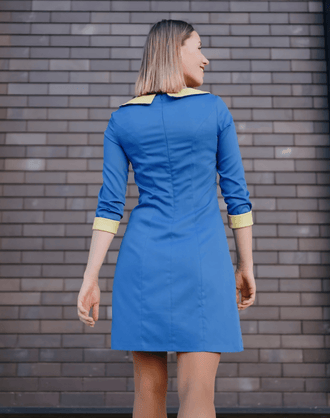 Robe - XS-XL - ELECTRIC 80 en bleu, patron de couture pdf à télécharger, vue arrière de la robe pour niveau intermédiaire.