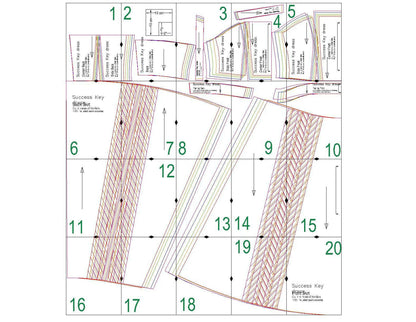 Diagramme du patron de couture PDF à télécharger pour la "Robe - XS\XL - CLÉ du SUCCÈS", niveaux intermédiaire, formats A4/A0.