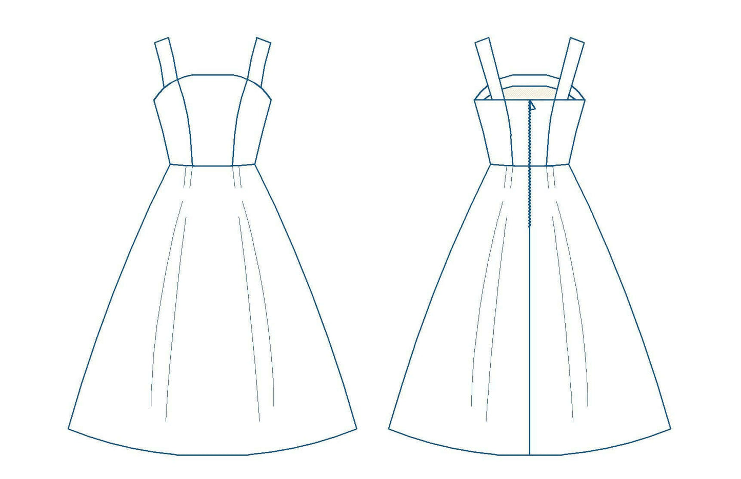 Patron de couture pdf à télécharger pour Robe - XS\XL - CLÉ du SUCCÈS, vue avant et arrière, niveaux intermédiaire, tailles XS à XL.