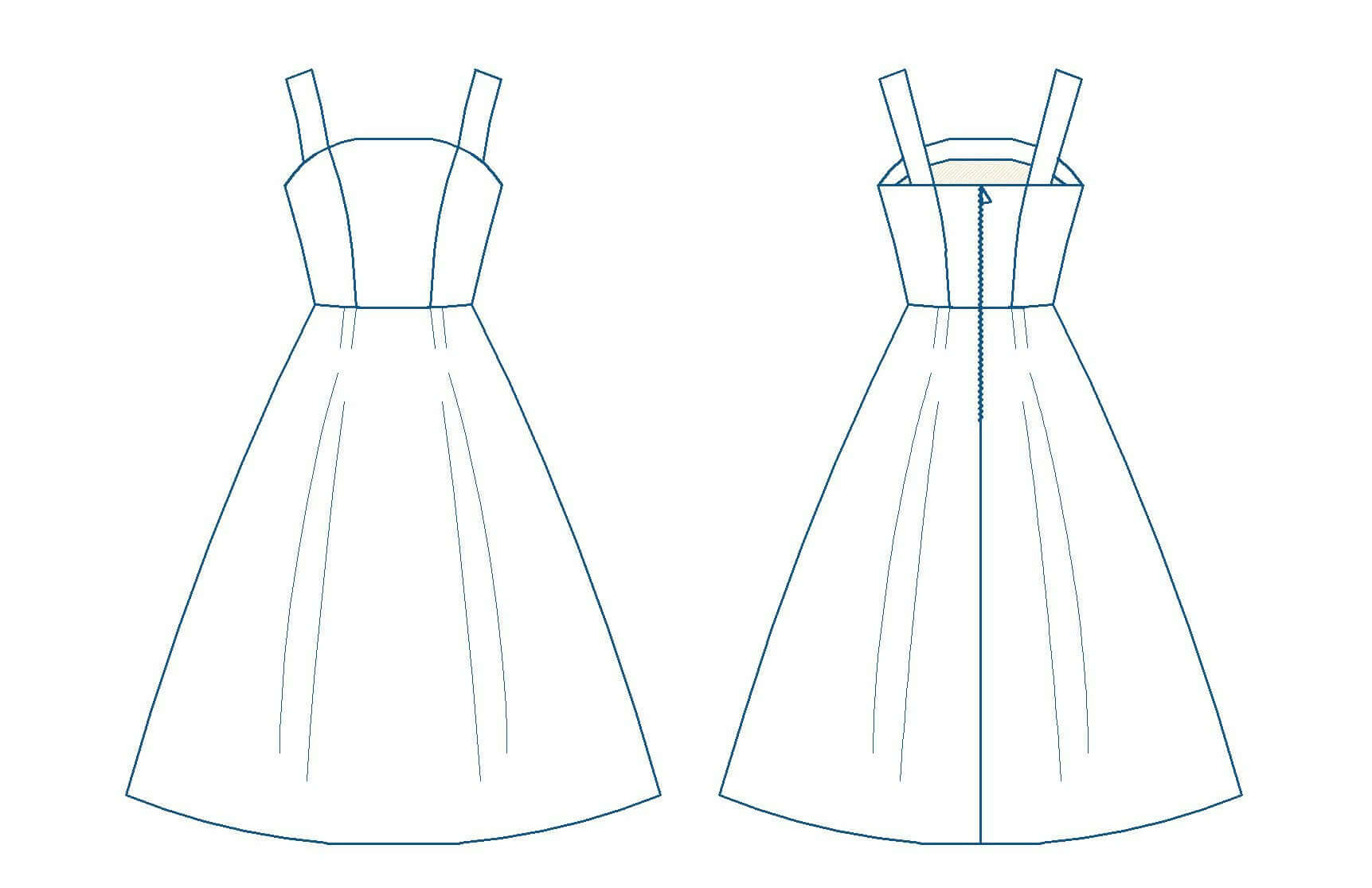 Patron de couture pdf à télécharger pour Robe - XS\XL - CLÉ du SUCCÈS, vue avant et arrière, niveaux intermédiaire, tailles XS à XL.