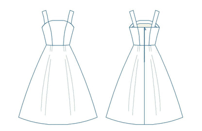 Patron de couture pdf à télécharger pour Robe - XS\XL - CLÉ du SUCCÈS, vue avant et arrière, niveaux intermédiaire, tailles XS à XL.