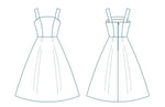 Patron de couture pdf à télécharger pour Robe - XS\XL - CLÉ du SUCCÈS, vue avant et arrière, niveaux intermédiaire, tailles XS à XL.