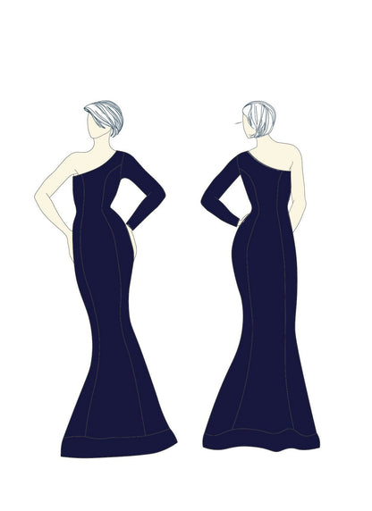 Illustration du patron de couture robe femme PDF - Robe - XXS - XL - SIRENA, modèle sans marge de couture.