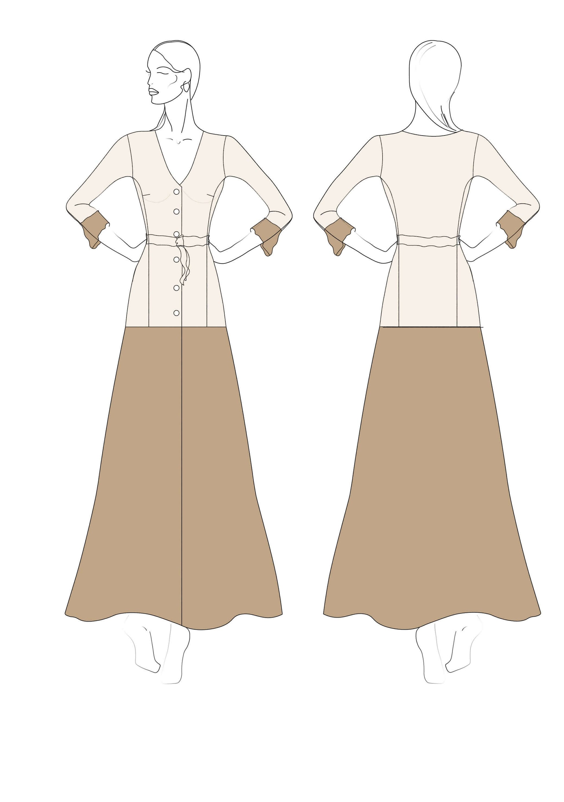 Patron de couture pdf à télécharger Robe - XXS/XL - BOHEMA, esquisse technique de robe élégante pour couturières intermédiaires.