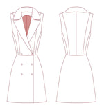 Patron de couture pdf à télécharger Robe - XXS/XL - BURGUNDY, vue avant et arrière du modèle de robe, niveaux intermédiaire, formats disponibles.