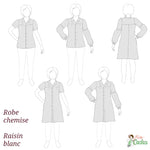Robe chemise / Chemise « Raisin blanc » - Patron PDF du 34 au 56 (4 statures) à télécharger, illustration des modèles possibles.