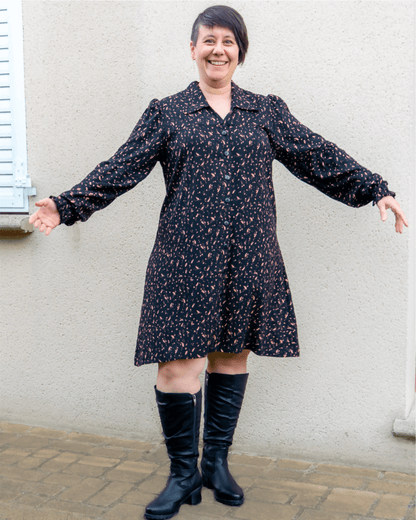 Robe chemise / Chemise « Raisin blanc » - Patron PDF du 34 au 56 (4 statures), modèle porté, patron de couture pdf à télécharger.