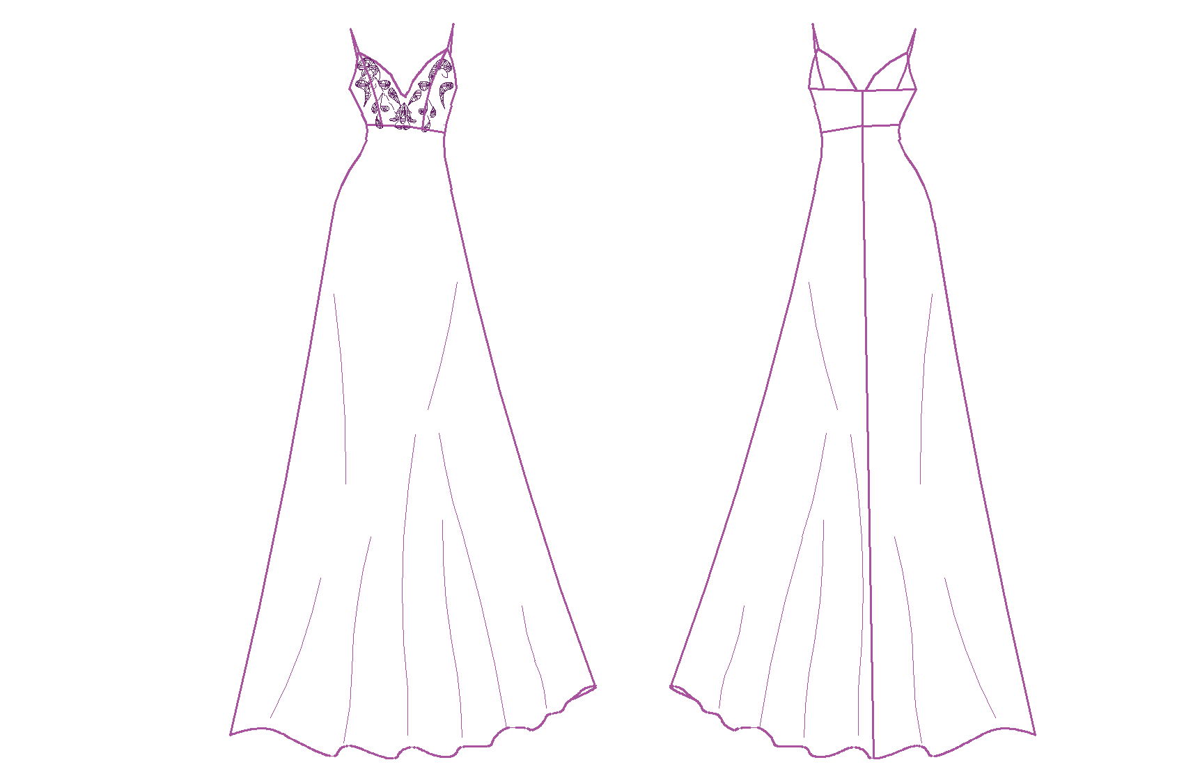 Robe de soirée - XS/M - BLACK SWAN patron de couture pdf à télécharger, illustration dos et devant avec détails de couture