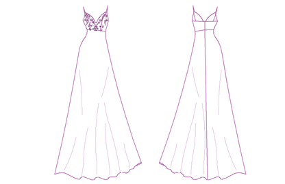 Robe de soirée - XS/M - BLACK SWAN patron de couture pdf à télécharger, illustration dos et devant avec détails de couture