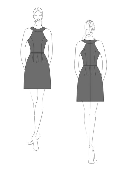 Illustration du patron de couture pdf à télécharger Robe du XS au L - VIVRE la CONFIANCE, vue avant et arrière.