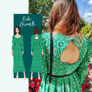 Robe ou Blouse Hirondelle | Taille 32 à 50 en vert, patron de couture pdf à télécharger, vue arrière avec ouverture stylée
