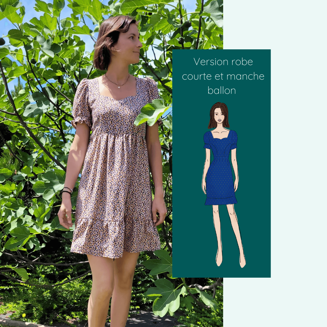 Robe ou Blouse Hirondelle | Taille 32 à 50 avec une version robe courte et manche ballon, patron de couture pdf à télécharger.