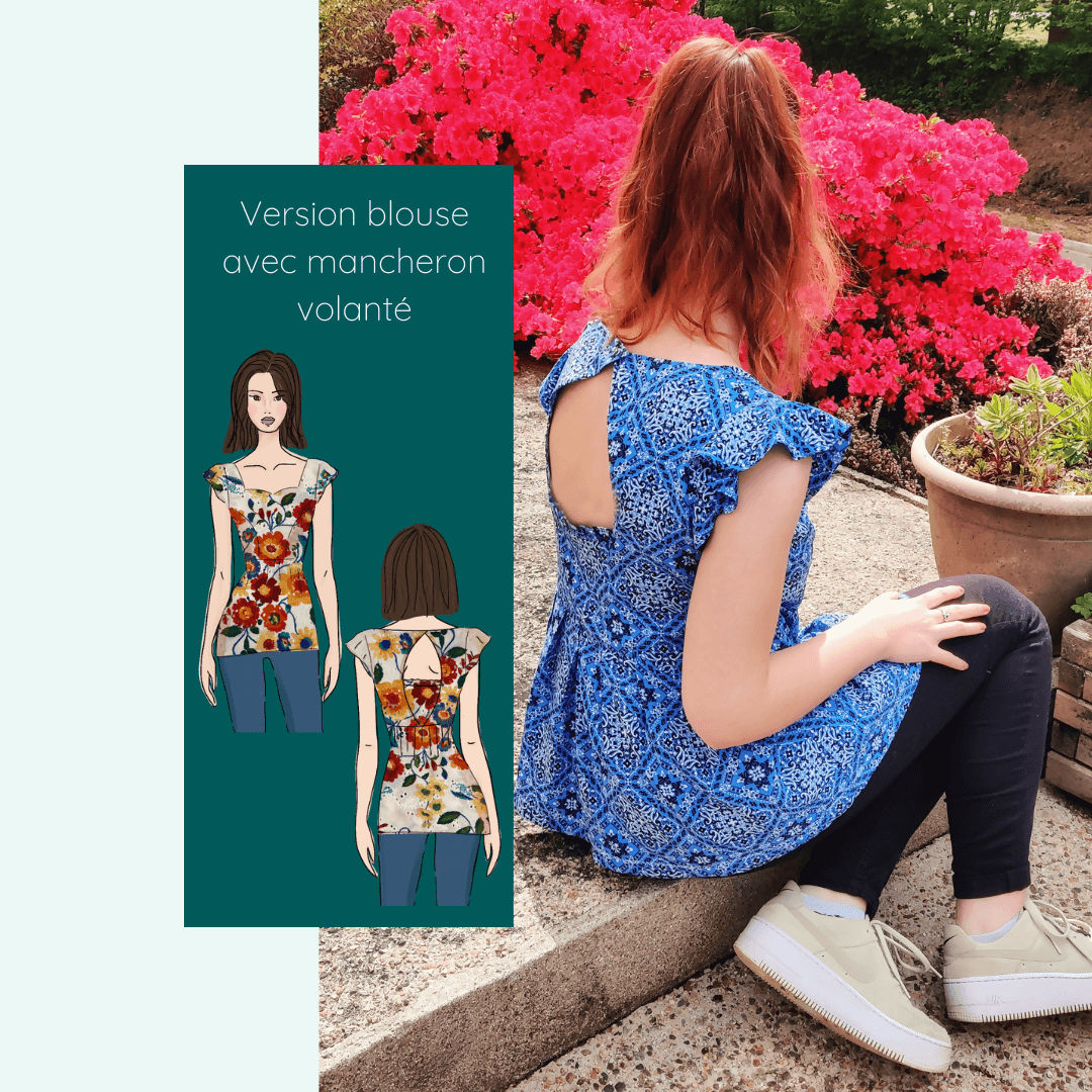 Robe ou Blouse Hirondelle | Taille 32 à 50 - Patron de couture pdf à télécharger pour version blouse avec manches volantées.