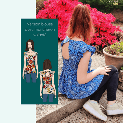 Robe ou Blouse Hirondelle | Taille 32 à 50 - Patron de couture pdf à télécharger pour version blouse avec manches volantées.