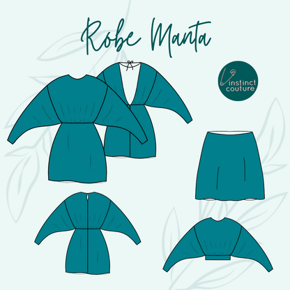 Patron de couture pdf à télécharger pour Robe ou Top Manta | Taille 32 à 52, design élégant et festif pour divers événements.