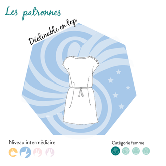 Robe ou top Signac- femme, patron de couture pdf à télécharger avec style marinière et ceinture amovible, niveau intermédiaire.