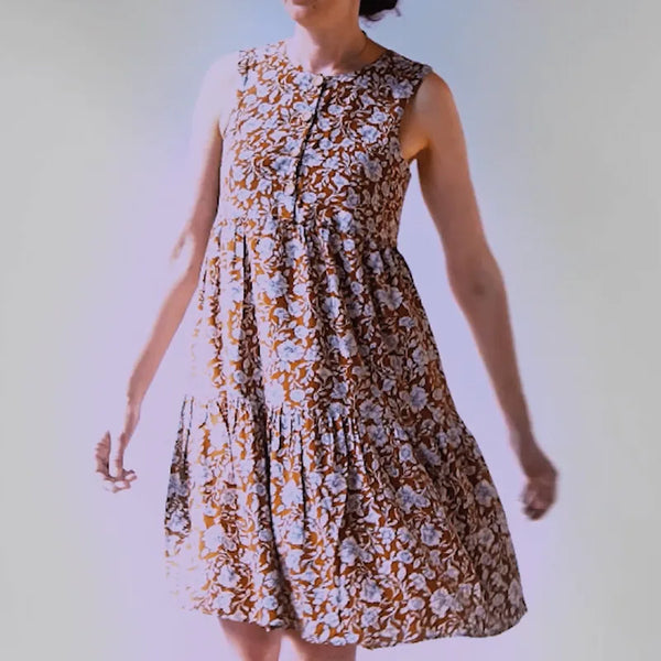Robe ou top Sorolla avec motif floral, patron de couture pdf à télécharger, vue de face