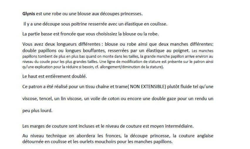 Robe/Top "Glynis" du 32 au 60, patron de couture pdf à télécharger, description des caractéristiques et options de design.