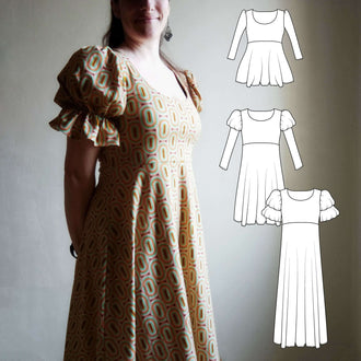 Robe/Top "Limurine" du 32 au 60, patron de couture pdf à télécharger, modèle polyvalent en maille avec options de style élégantes.