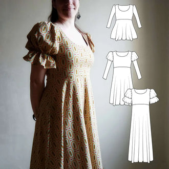 Robe/Top "Limurine" du 32 au 60, patron de couture pdf à télécharger, modèle polyvalent en maille avec options de style élégantes.