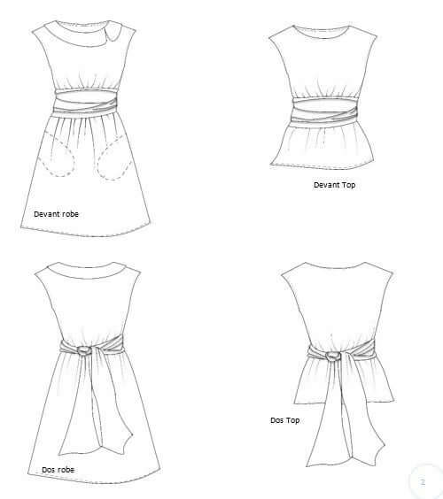 Patron de couture PDF à télécharger pour Robe/Top "Mookie" du 32 au 56, avec détails de ceinture et choix d'encolures.