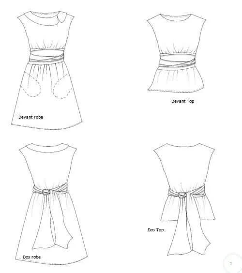 Patron de couture PDF à télécharger pour Robe/Top "Mookie" du 32 au 56, avec détails de ceinture et choix d'encolures.