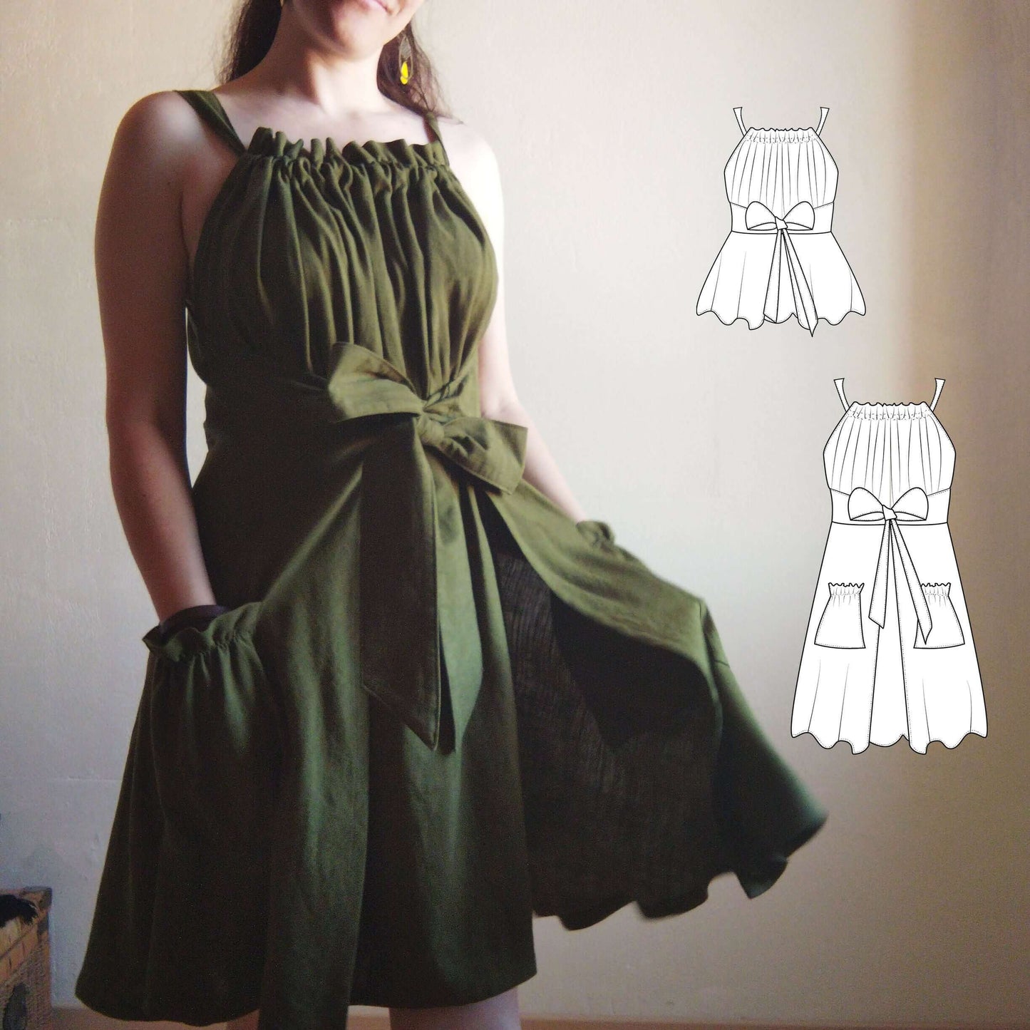 Robe/Top "Spinule" du 32 au 60, patron de couture pdf à télécharger, modèle élégant et modulable avec esprit tablier vintage.