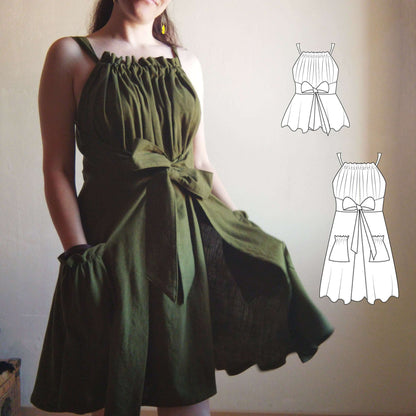 Robe/Top "Spinule" du 32 au 60, patron de couture pdf à télécharger, modèle élégant et modulable avec esprit tablier vintage.