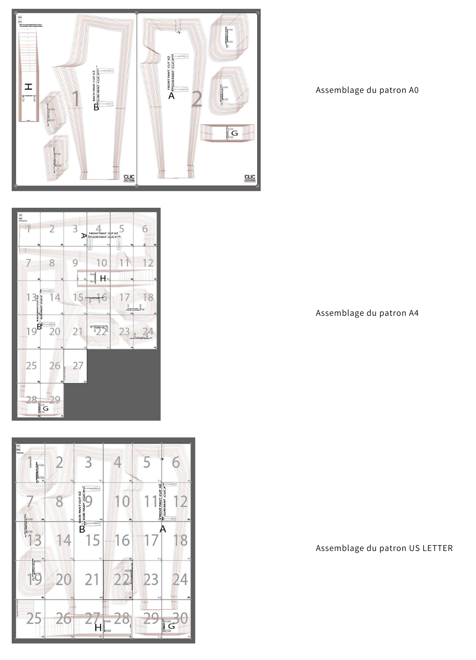 Patron de couture PDF SURI PANTALON-taille de 30 à 58 EU, modèles d'assemblage sur formats A0, A4 et US LETTER, pli frontal et poches.
