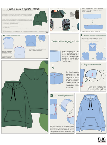 Patron de couture pdf à télécharger pour SWEAT À CAPUCHE VERNA- -taille de 30 à 58 EU, instructions de couture détaillées.