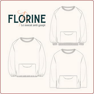 Patron PDF du sweat Florine, modèle sans chute, avec différentes finitions et poches. Tuto couture antigaspi.
