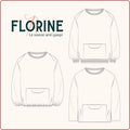 Patron PDF du sweat Florine, modèle sans chute, avec différentes finitions et poches. Tuto couture antigaspi.