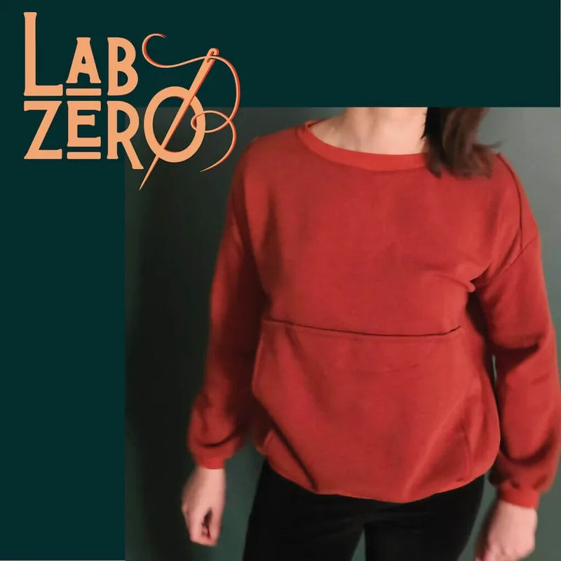 Sweat Florine en molleton rouge, patron PDF pour couture, version cosy pour l'automne et l'hiver.