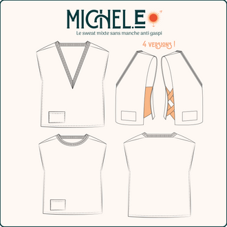 Patron de couture PDF à télécharger pour le SWEAT SANS MANCHES MICHEL.E avec 4 versions disponibles.