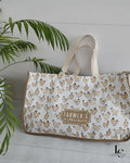 Patron PDF Sac cabas Margaret, sac à main imprimé poules, anses écru, coton blanc et beige