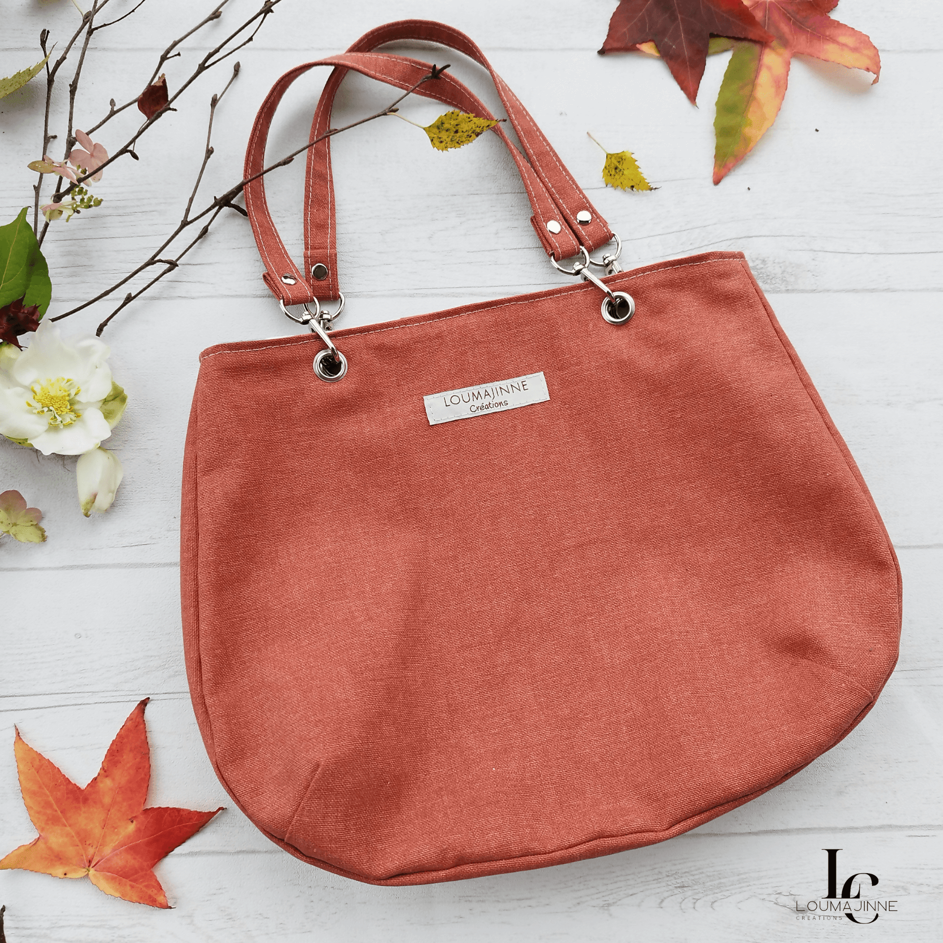 Sac réversible "Valérie" sur fond automnal, patron de couture PDF à télécharger.