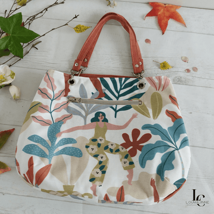 Sac réversible "Valérie" avec motifs colorés, patron de couture pdf à télécharger disponible en ligne.