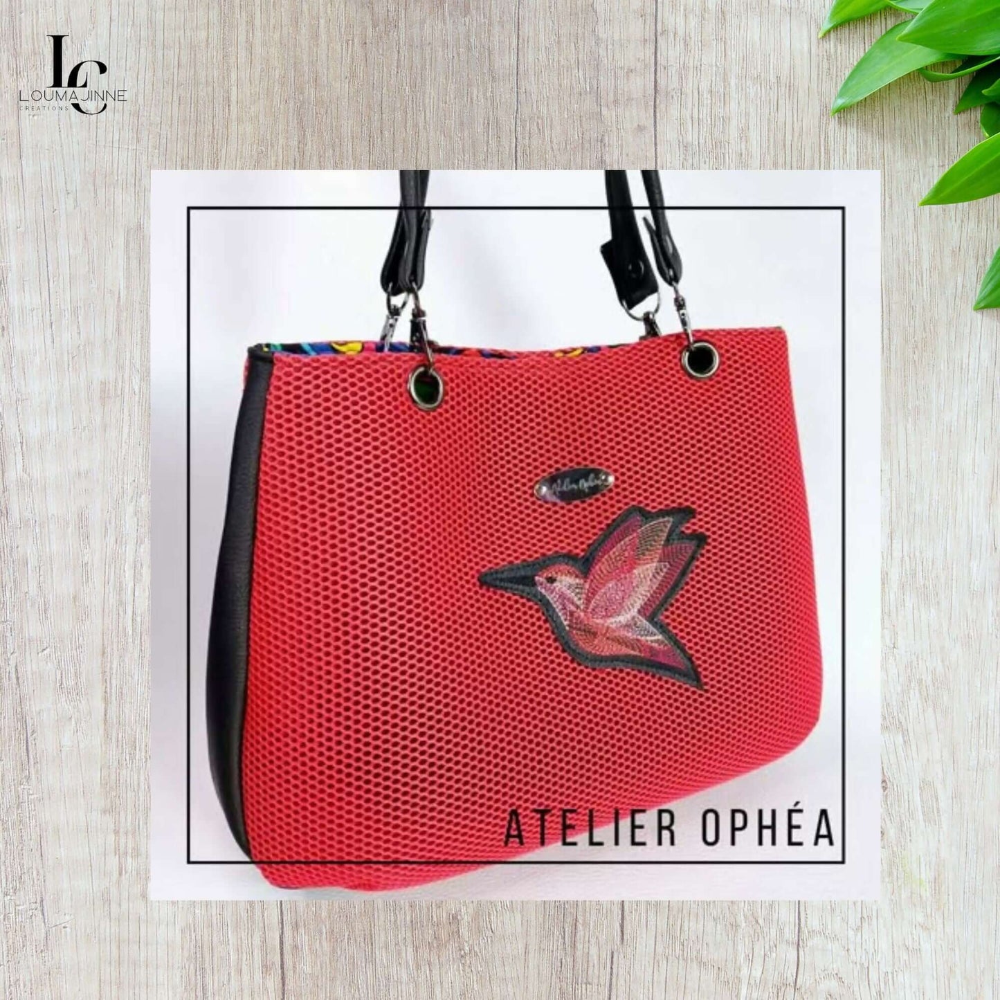Sac réversible "Valérie" rouge avec motif oiseau, patron de couture pdf à télécharger disponible.
