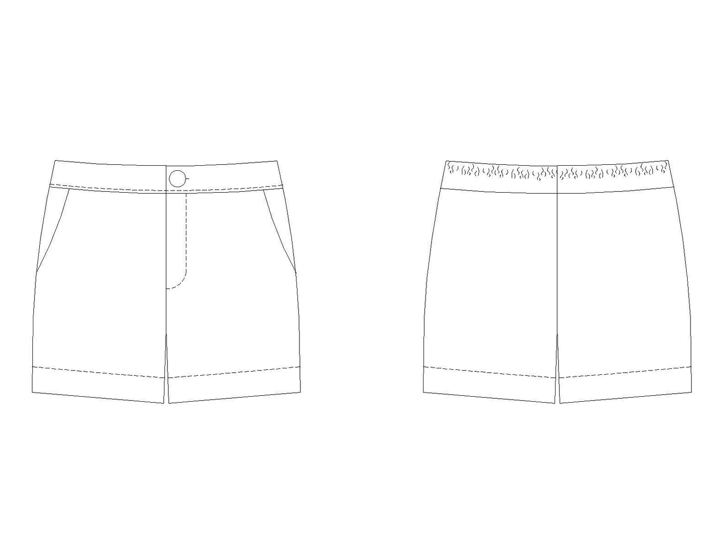 Patron de couture PDF à télécharger pour short homme - XS/XXL - BREATH, design avant et arrière, tailles intermédiaires.