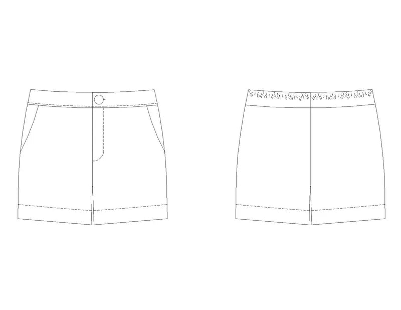 Patron de couture PDF à télécharger pour short homme - XS/XXL - BREATH, design avant et arrière, tailles intermédiaires.